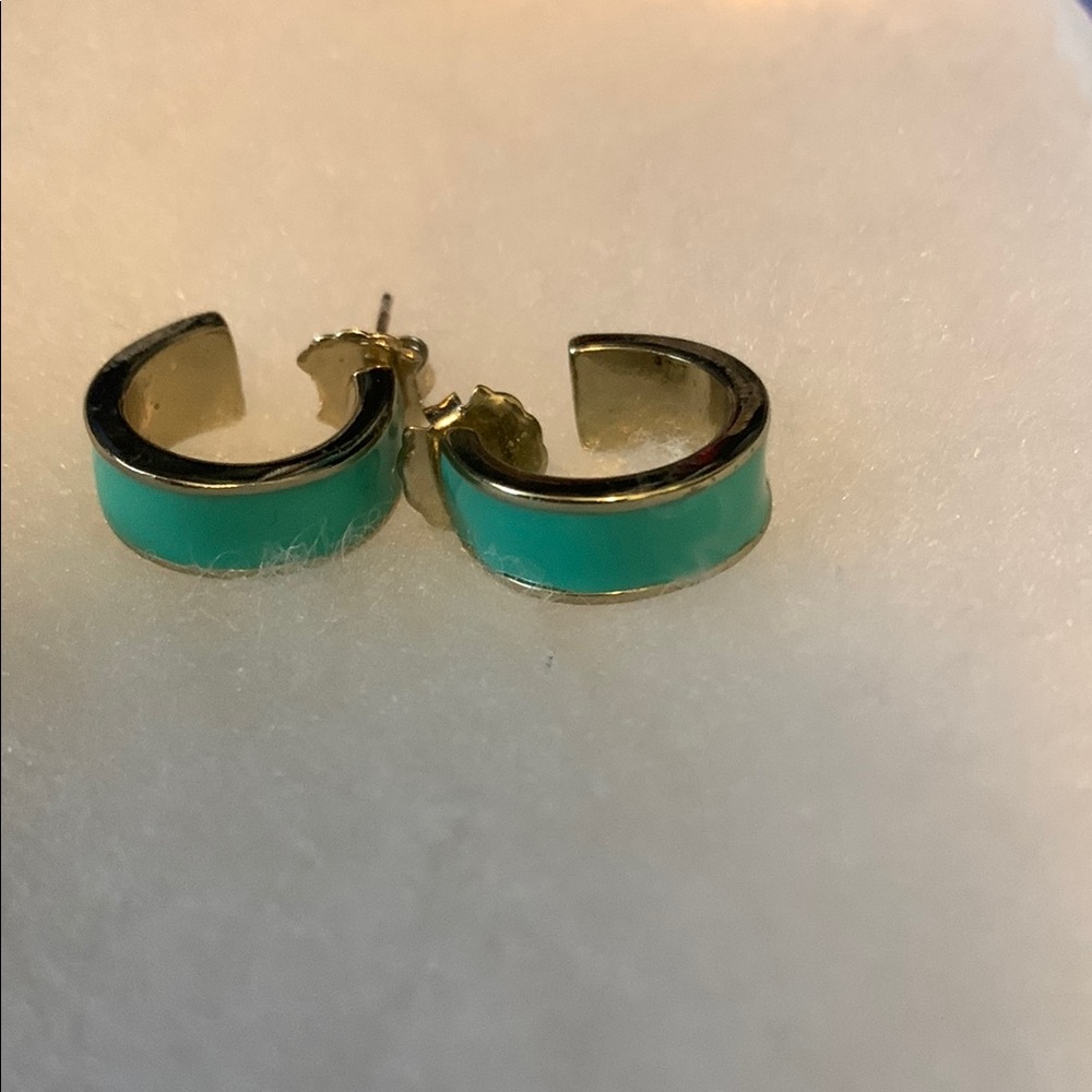 Gold and Green Hoop Earrings